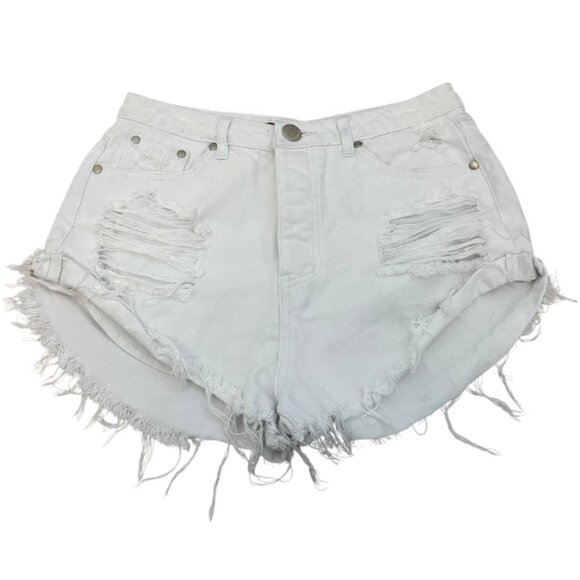 signature8 Distressed White Denim Shorts Size Large hot pants - Picture 1 of 8
